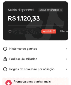 TikTok 7K + R$1120,33 Saldo Preso TikTok Shop