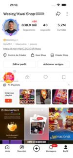 ???????? Conta Kwai com +830,9K Seguidores – Perfil de Alto Alcance ????