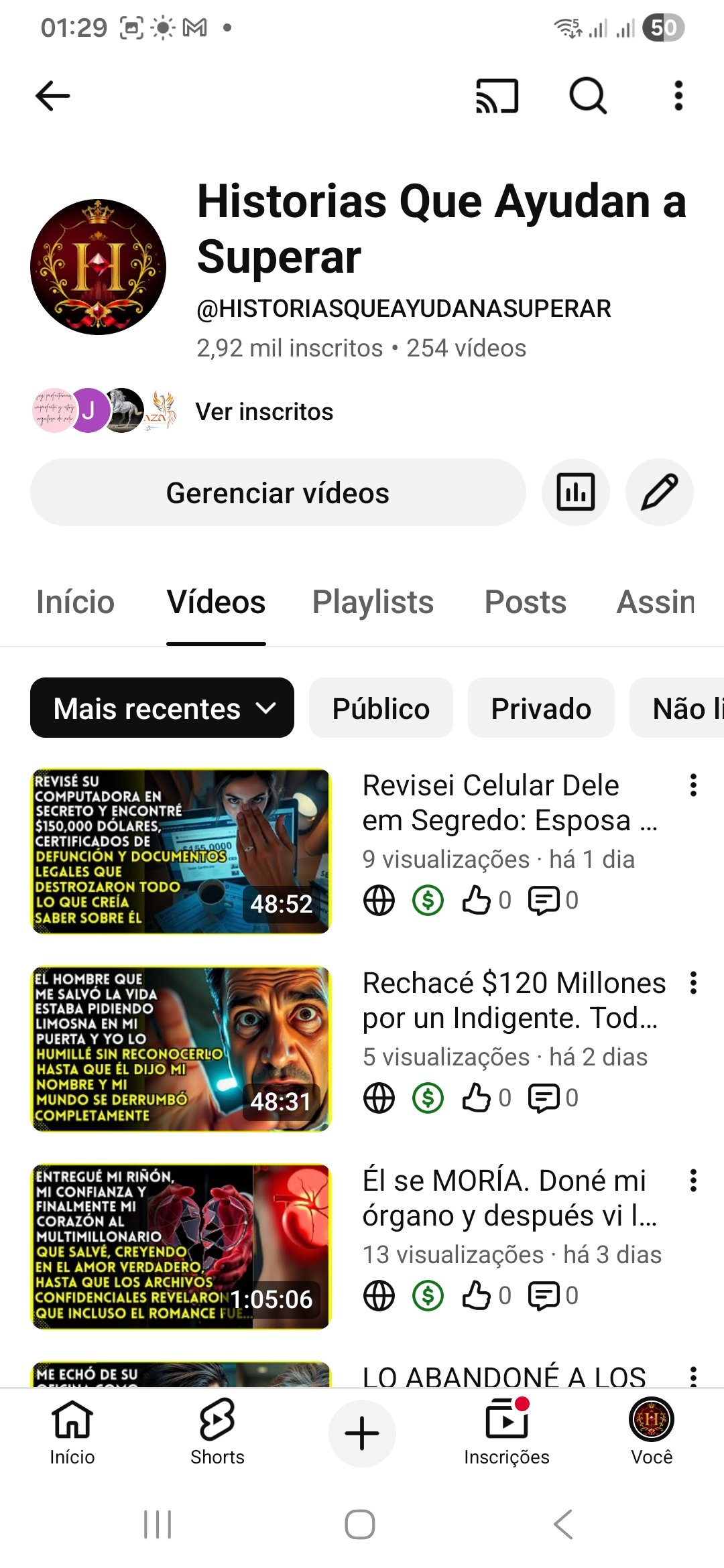 Canal de Histórias Monetizado Espanhol 2,92 mil inscritos