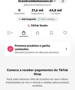 conta tiktok shop 21mil seguidores, monetizada e shop ativo