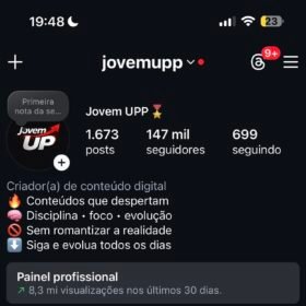 Página de motivação com alta taxa de vitalização 147 mil seguidores