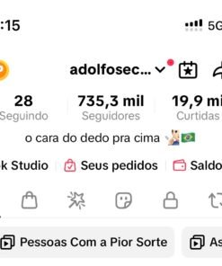 TikTok adolfosecreta 735k seguidores 19 milhões de curtidas conta desde 2021