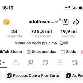 TikTok adolfosecreta 735k seguidores 19 milhões de curtidas conta desde 2021