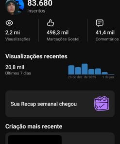 Vendo conta do YouTube com 83 mil escritos