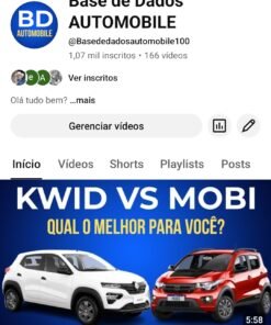 Canal no YouTube Base de Dados Automobile. ( Nesse você pode fazer o que quiser relacionado à carros) 1.070 inscrito