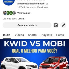 Canal no YouTube Base de Dados Automobile. ( Nesse você pode fazer o que quiser relacionado à carros) 1.070 inscrito