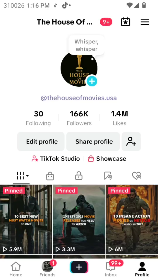 thehouseofmovies.usa166 TikTok Gringo Monetizado +166k Seguidores - Imagem 1