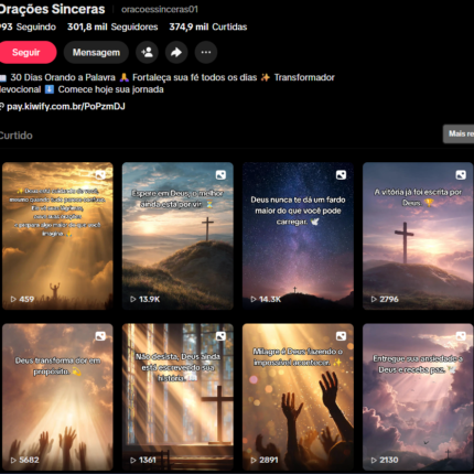 CONTA TIKTOK | 301,8K SEG👥 | 374,9K+ CURT❤️| ORAÇÕES & FÉ🙏| PERFIL GRANDE E PRONTO P/ MONETIZAÇÃO 🚀