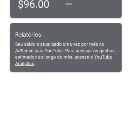 Conta adsense com saldo 96 dólares = 500 reais