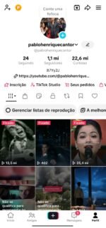 Conta TikTok com 1.1M de seguidores e com mais de 22.M de curtidas