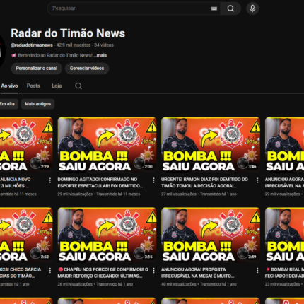 CANAL COM 42K DE INSCRITOS (MONETIZADO) - NICHO NOTÍCIAS DO CORINTHIANS