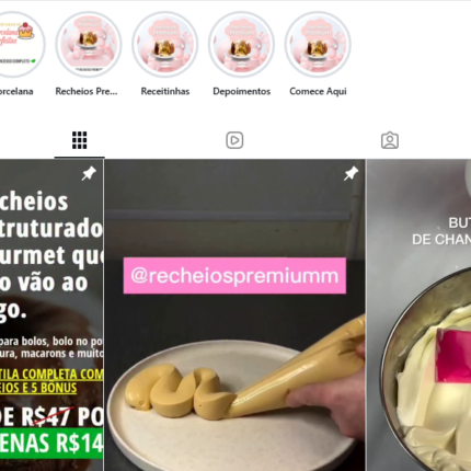 Pagina Instagram Tema Recheios confeitaria com 63 mil Seguidores