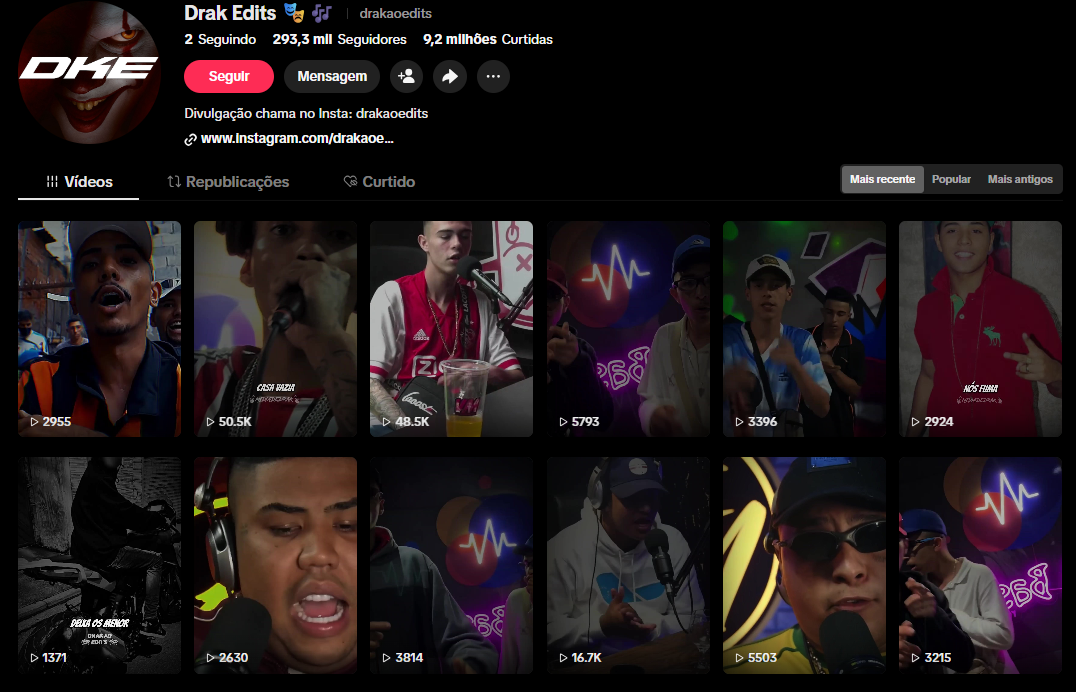 Captura de tela 2026-04-09 145147 CONTA TIKTOK | 293K SEG 👥 | 9.2 MILHÕES CURT❤️ | EDITS MUSICAIS 🎵 | BARATO & ENGAJADO | ALTO POTENCIAL VIRAL 🚀 - Imagem 1