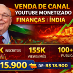 Canal YouTube Monetizado Finanças Índia 7.2k Inscritos 155k Views Mensais