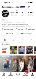 Conta no kwai com mais de 570 mil seguidores