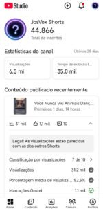 Vendo Canal de Shorts no YouTube.