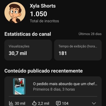Canal YouTube Shorts – 1.000+ Inscritos