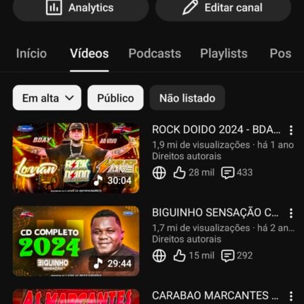 Canal de música engajado com 276 Mil Inscritos