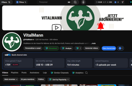 CANAL MONETIZAD0 ALEMÃO - NICHO SAÚDE, + DE 3.800 INSCRITOS , SEM RESTRIÇÃO BARATO DEMAIS!