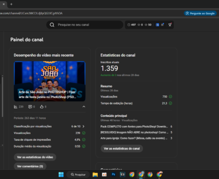 1.300 inscritos CANAL SOBRE DESIGN DE PHOTOSHOP E CANVA (Vende para público frio)