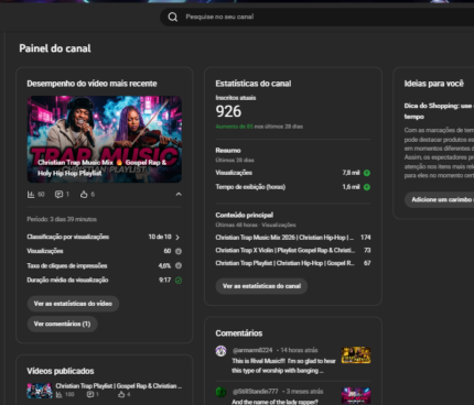CANAL YOUTUBE MONETIZADO | 927K SUBS | +26,9 MIL VIEWS | NICHO MÚSICA CRISTÃ (INGLÊS) | 1º MONET. LIBERADA |  ESTRATÉGICO