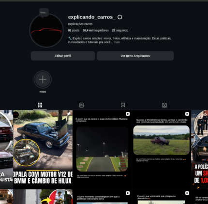 Página no nicho automotivo com 37 mil seguidores e crescimento acelerado de +2.000 seguidores por dia