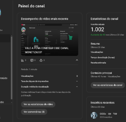 CANAL YOUTUBE MONETIZADO ADSENSE LIBERADO SEM STRIKES 1000 INSCRITOS
