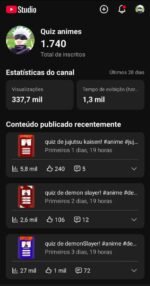 Canal do com 1.700 inscritos com ótimo engajamento