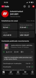 CANAL YOUTUBE 241K DE INSCRITOS MONETIZADO FATURANDO MUITO!