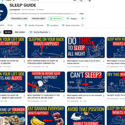 CANAL YOUTUBE MONETIZADO | 5,63K SUBS |+543 MIL VIEWS | NICHO SAÚDE DO SONO (INGLÊS) | PREMIUM