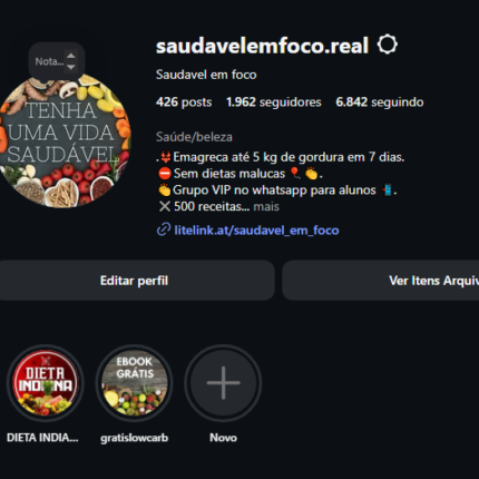 conta instagram comercial de vida saudável 1.962 seguidores