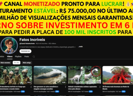 Canal YouTube 100% MONETIZADO com 99K inscritos – CURIOSIDADES ???? ALTÍSSIMO POTENCIAL ✔️(COM GARANTIA DE 7 DIAS) ✔️+ PLACA DE 100MIL EM CASA