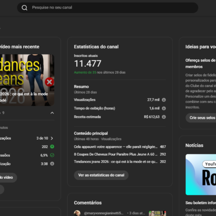 CANAL YOUTUBE MONETIZADO | 11.4 MIL INSCRITOS |+997 MIL VIEWS | 150 VIDEOS | NICHO MODA FEMININA FRANCESA | ALTO RPM EM EURO