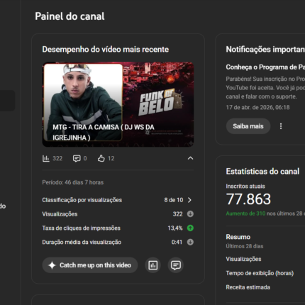 CANAL DE MUSICA 77.800 INSCRITOS - MONETIZADO!!