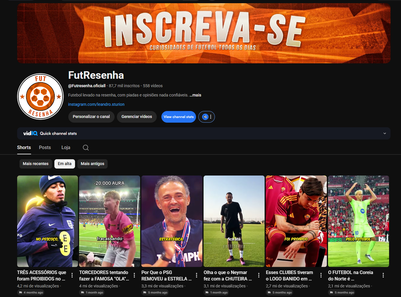 Capturar VENDA CANAL SHORTS FUTEBOL.. +87k INSCRITOS - Imagem 1