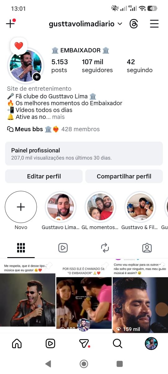 IMG-20260410-WA0020 Página Instagram Gustavo Lima com 107 Mil Seguidores - Imagem 1