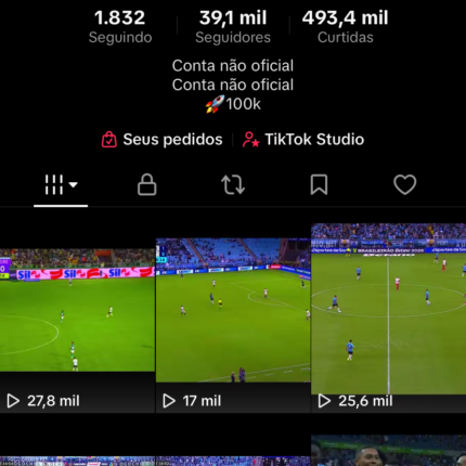 Tiktok viral nicho futebol 39k rendendo sozinho, ótimo pra começar neste nicho (não monetizado e sem Shop já tem doc)