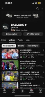 Ballack Canal Youtube de Futebol Monetizado e Verificado com 165 Mil Inscritos