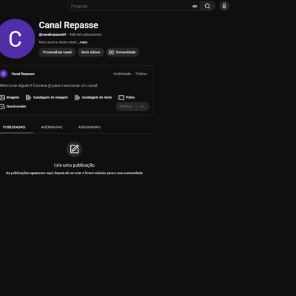 Canal YouTube com 4.865 Inscritos / Sem Nicho
