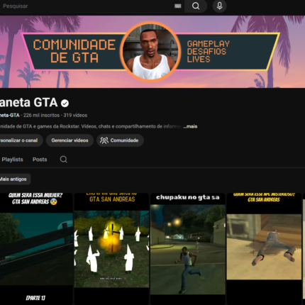 Planeta GTA: Canal Youtube Verificado e pronto para escalar para o GTA VI com 226 Mil Inscritos
