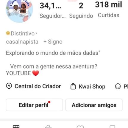 Conta KWAI com 34K de seguidores nicho viajantes