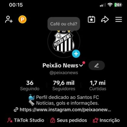 TikTok Futebol Santos FC - 79,6 mil seguidores - Monetizado - TikTok Shop ativado
