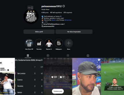 Perfil Insta Peixao News - Sobre o Santos Futebol Clube - 107 mil seguidores - +4k de posts