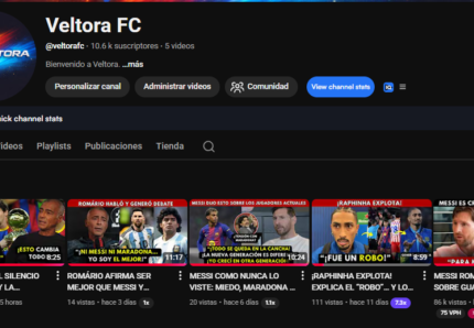 Canal Monetizado de Futebol em Espanhol com 10 Mil inscritos - Veltora