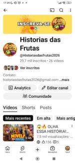 Canal no YouTube 29k de inscritos