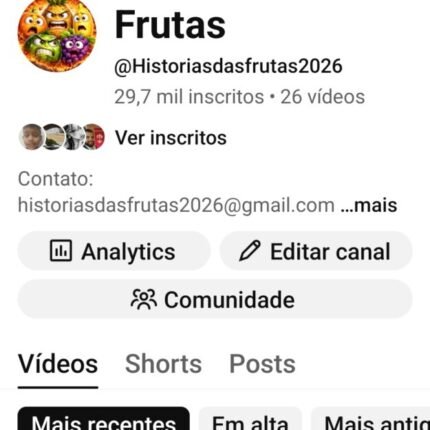 Canal no YouTube 29k de inscritos