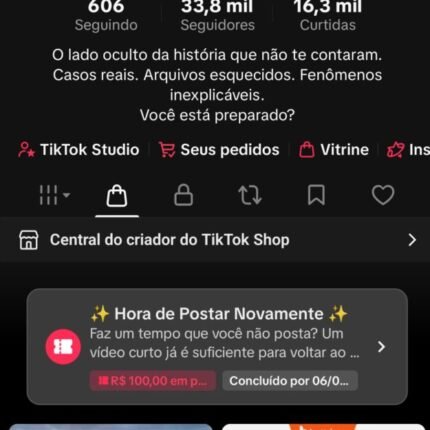 Conta TikTok Shop 33k+ Seguidores no nicho de Curiosidades e Mistérios