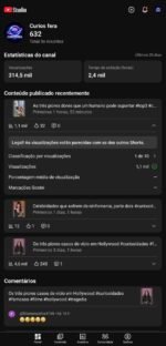 Canal YouTube Shorts Nicho Curiosidades – 630+ inscritos, 314 mil views (crescendo)