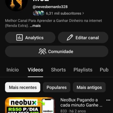 CANAL DE YOUTUBE- 6317 inscritos Pronto Para Monetizar Conteúdo Original