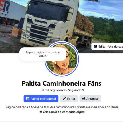 Página Pakita Caminhoneira Fans - MONETIZADA - 31k seguidores